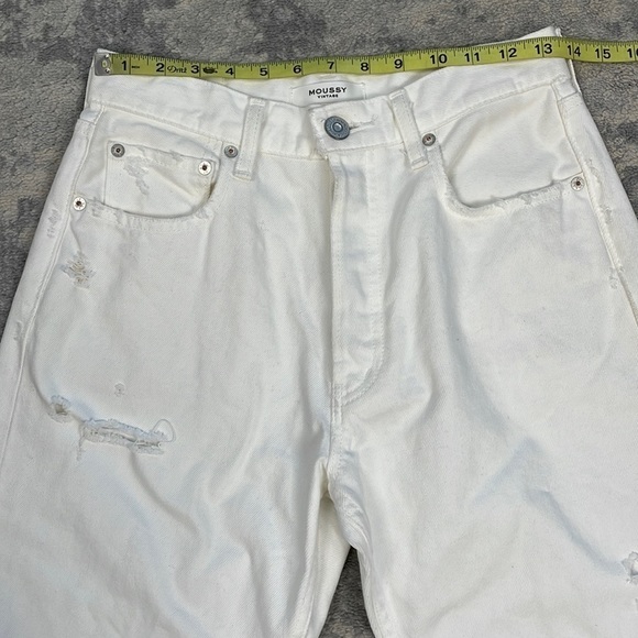 New Moussy Odessa High Rise Distressed Straight Leg Jeans in White Sz 27 - Picture 5 of 16